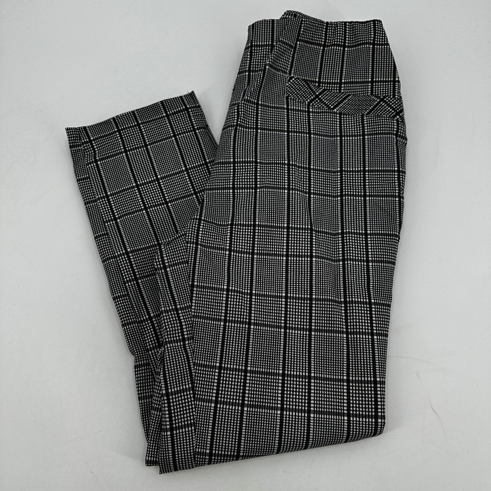 Joe B by Joe Benbasset Glen Plaid Pull On Slim Trousers Ankle Black White Large